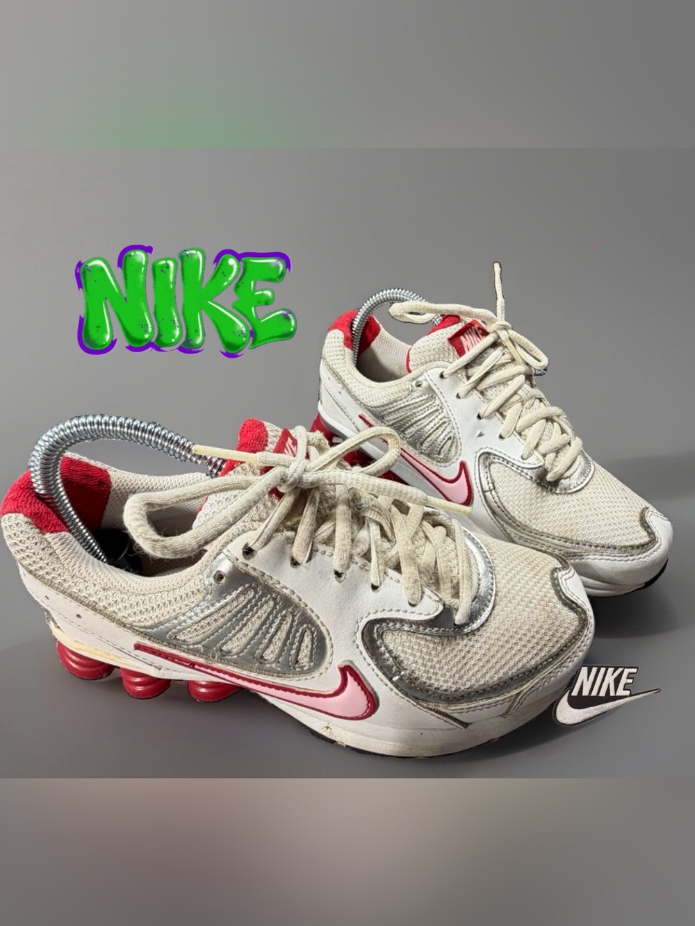 Nike Shox Youth 4Y White Pink Red Silver Running Shoes Sneakers